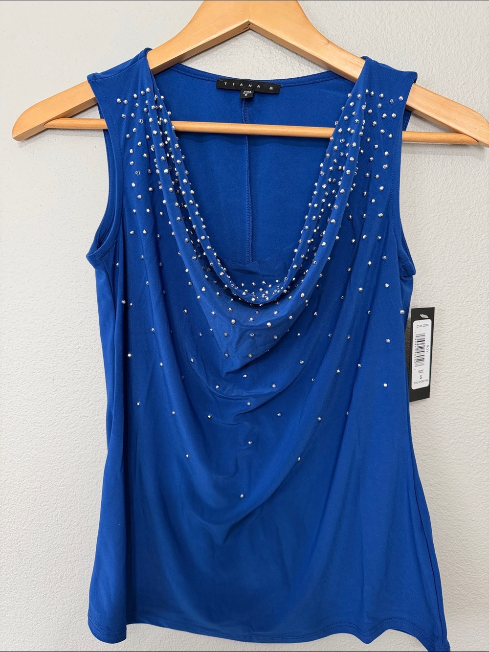 Tiana B Royal Blue Sleeveless Cowl Neck Camisole Silver Stud Embellishment Small
